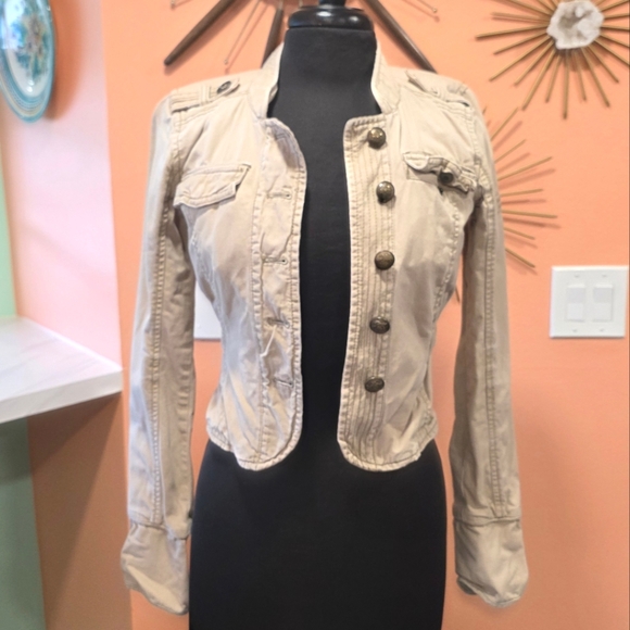 Y2K Slim Jacket Abercrombie & Fitch Tan Blazer Military Tailored Silhouette TVD - Picture 1 of 14